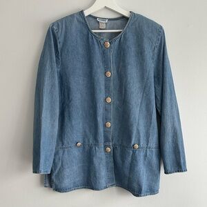 Vintage Denim Blue Button Down Shirt Size 14‎